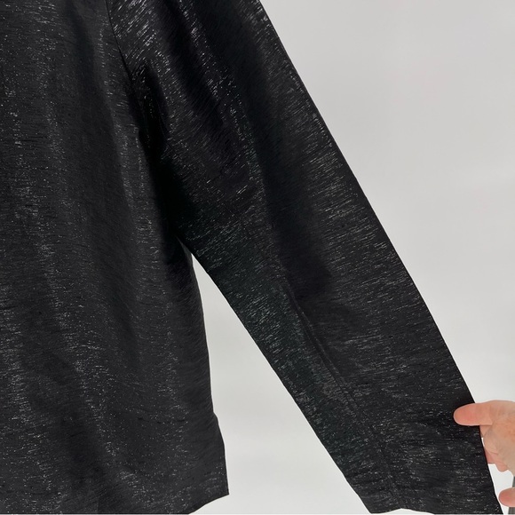 Real Clothes Saks Fifth Avenue Silk Top Size XL Black Shimmer Button Down - Picture 4 of 9